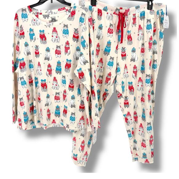 Sleep Sense Winter Cat Lover 2pc Lounge Pajama Set Womens Plus Size 2X - Picture 1 of 8